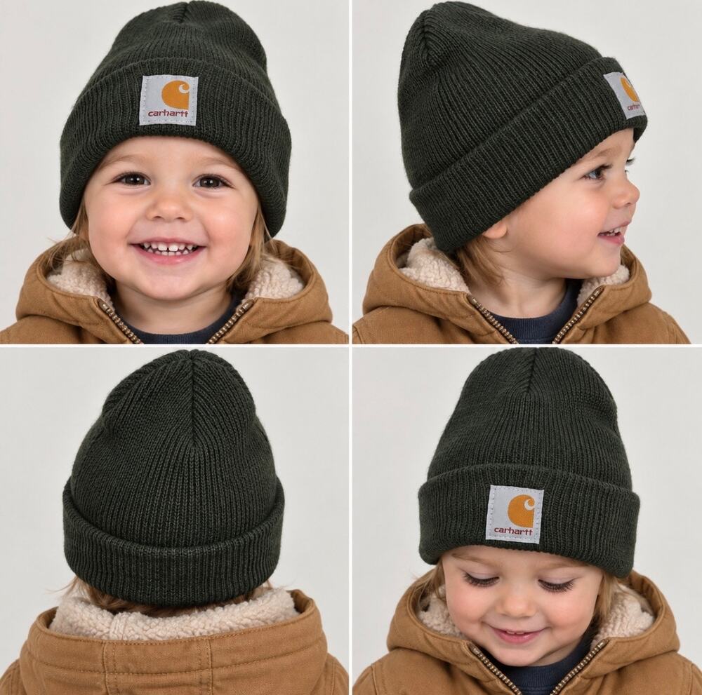 Carhartt Toddler Black Knit Beanie One Size 100% Acrylic Logo Hat